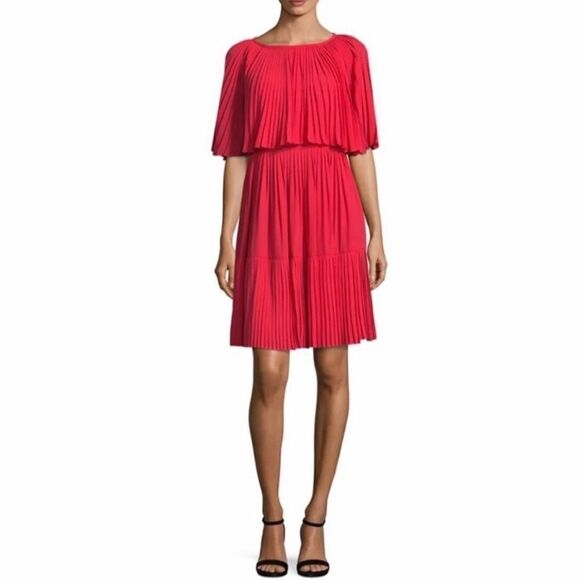 Kate Spade Red Pleated Cape Overlay Fit & Flare Dress Size 0 - Picture 1 of 11